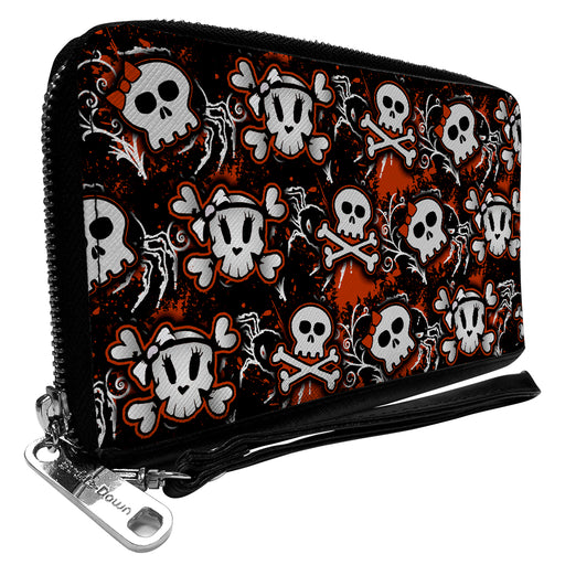 PU Zip Around Wallet Rectangle - Girlie Skull Black/Red Clutch Zip Around Wallets Buckle-Down   