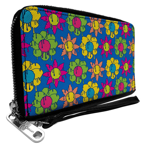 PU Zip Around Wallet Rectangle - Funky Flower Drip Blue/Multi Color Clutch Zip Around Wallets Buckle-Down   