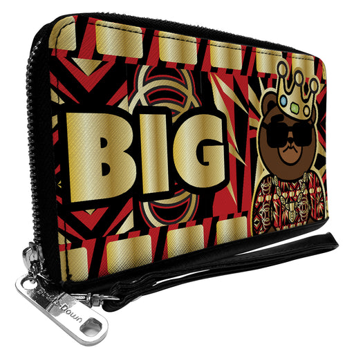 PU Zip Around Wallet Rectangle - Blinged Out BIG Bear Face CLOSE-UP Multi Color Clutch Zip Around Wallets Buckle-Down   