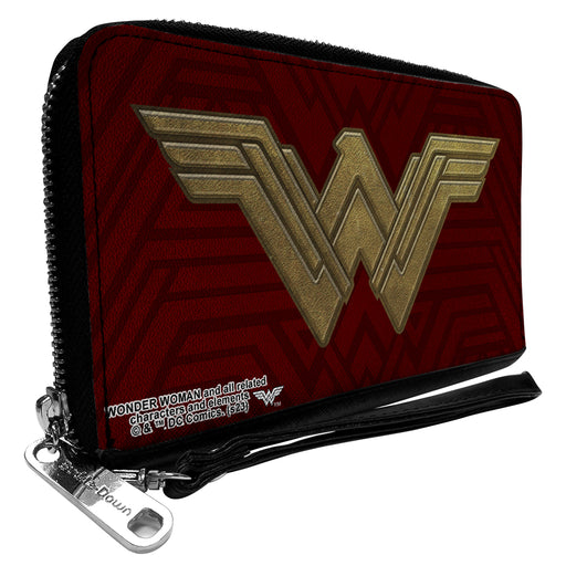 PU Zip Around Wallet Rectangle - Wonder Woman 2017 Icon Burgundys/Golds Clutch Zip Around Wallets DC Comics   