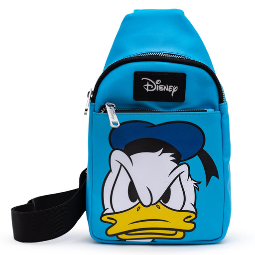 Disney Bag, Sling, Donald Duck Face Close Up, Blue, Bounding, Vegan Leather Crossbody Bags Disney   