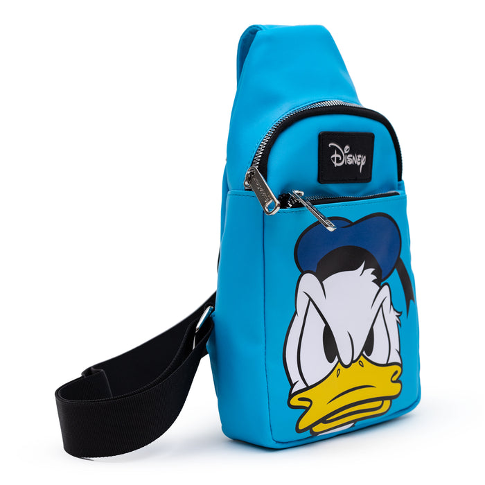Disney Bag, Sling, Donald Duck Face Close Up, Blue, Bounding, Vegan Leather Crossbody Bags Disney   