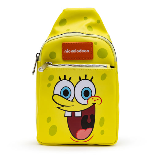 Nickelodeon Bag, Sling, SpongeBob SquarePants Smiling Face Character Close Up Yellow, Bounding, Vegan Leather Crossbody Bags Nickelodeon   