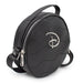 Women's Round Crossbody Bag - Disney Signature D Silver Logo with Chevron Zig Zag Stitch Black Crossbody Bags Disney   