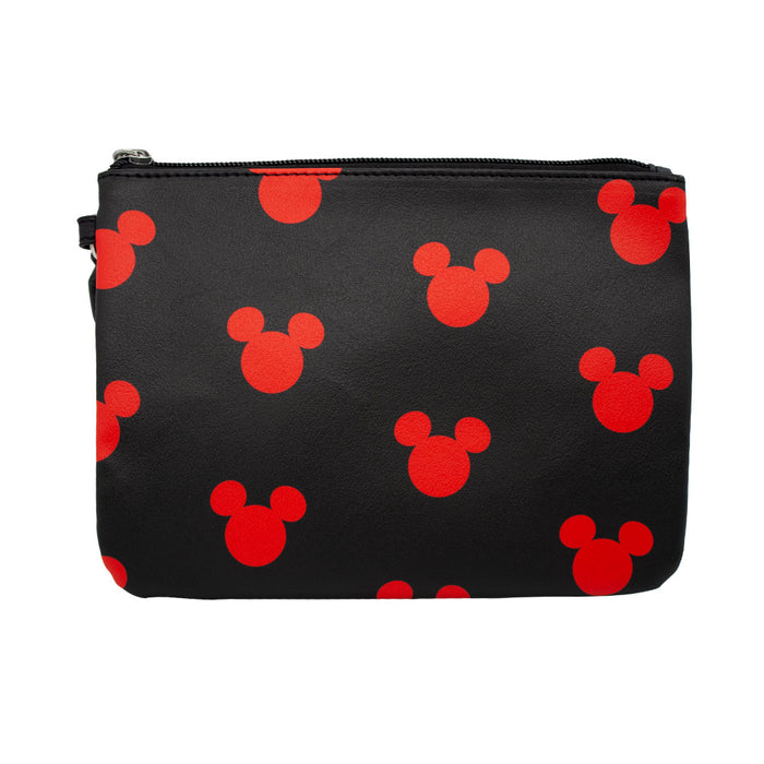 Wallet Single Pocket Wristlet - Mickey Mouse Head Monogram Black Red Wristlets Disney   