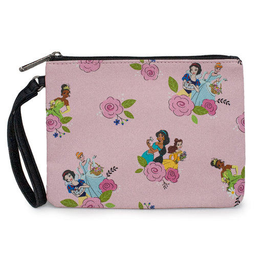Women's Wallet Single Pocket Wristlet - Disney Princesses Floral Poses and Rosette Collage Blush Wristlets Disney   
