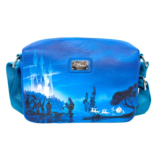 Women's Horizontal Crossbody Wallet - Cinderella Carriage Castle Scene with A DREAM IS A WISH A YOUR HEART MAKES Script Blues Crossbody Bags Disney   