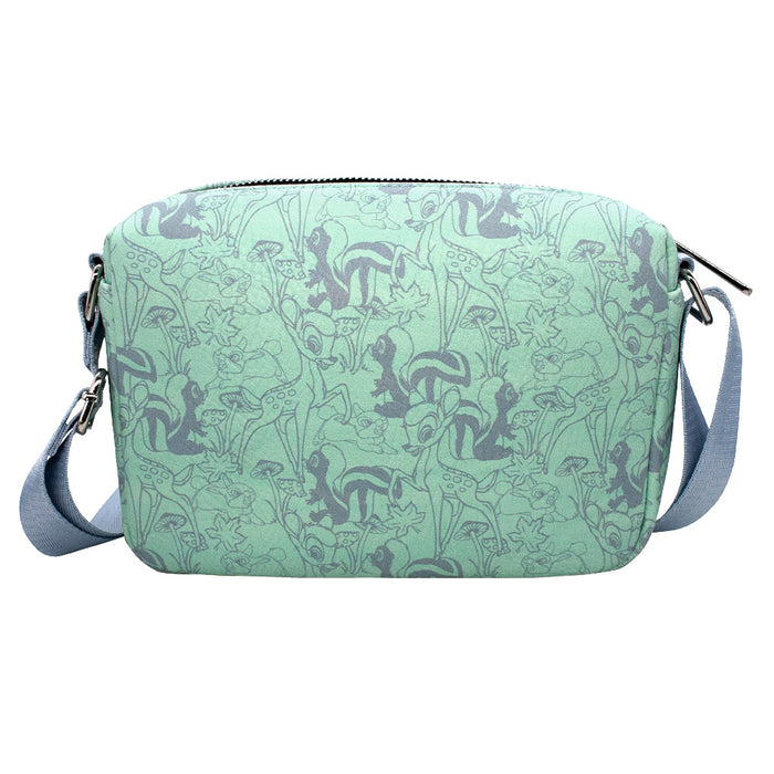 Women's Horizontal Crossbody Wallet - Bambi Thumper and Flower Forest Collage Blue Crossbody Bags Disney   