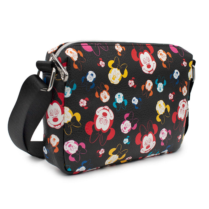 Women's Horizontal Crossbody Wallet - Minnie Mouse Expressions Scattered Black Multi Color Crossbody Bags Disney   