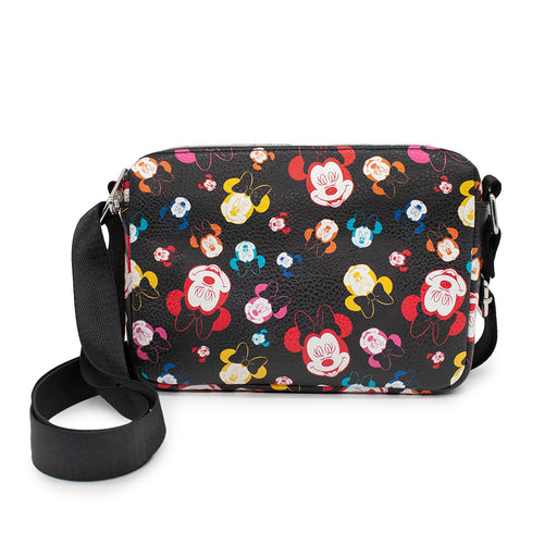Women's Horizontal Crossbody Wallet - Minnie Mouse Expressions Scattered Black Multi Color Crossbody Bags Disney   