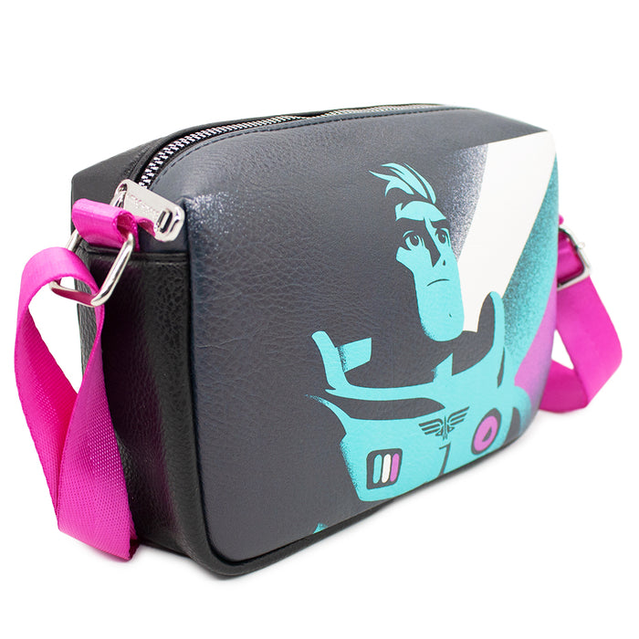 Horizontal Crossbody Wallet - Lightyear Buzz Silhouette Pose Black Teal Purple White Crossbody Bags Disney   