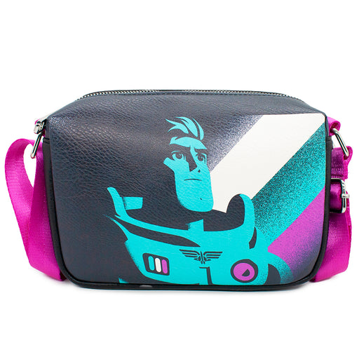Horizontal Crossbody Wallet - Lightyear Buzz Silhouette Pose Black Teal Purple White Crossbody Bags Disney   