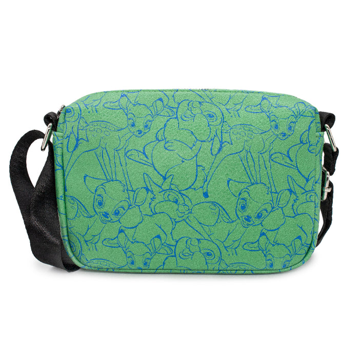 Horizontal Crossbody Wallet - Bambi and Thumper Outline Poses Stacked Green Blue Crossbody Bags Disney   
