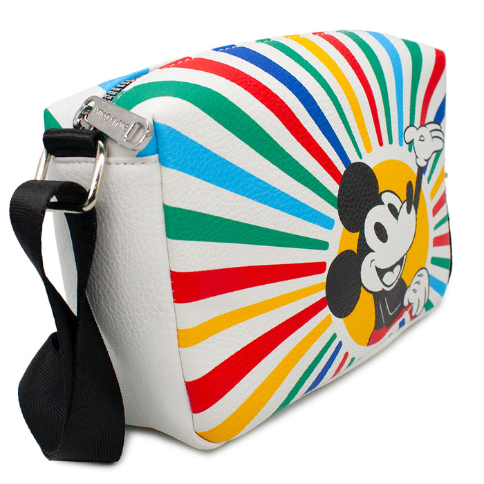 Horizontal Crossbody Wallet - Mickey Mouse Smiling Sunburst Rays Pose White Multi Color Crossbody Bags Disney   