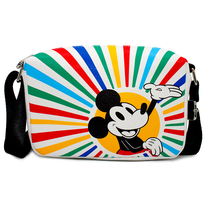 Horizontal Crossbody Wallet - Mickey Mouse Smiling Sunburst Rays Pose White Multi Color Crossbody Bags Disney   