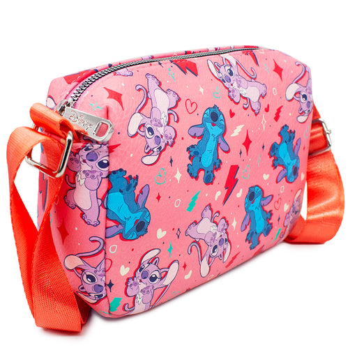 Horizontal Crossbody Wallet - Lilo & Stitch Angel and Stitch Poses and Doodles Pinks Blues Crossbody Bags Disney   