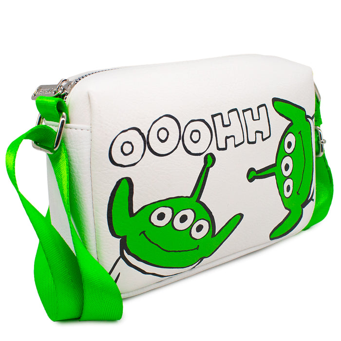 Horizontal Crossbody Wallet - Toy Story Alien Faces OOOHH Pose White Black Green Crossbody Bags Disney   