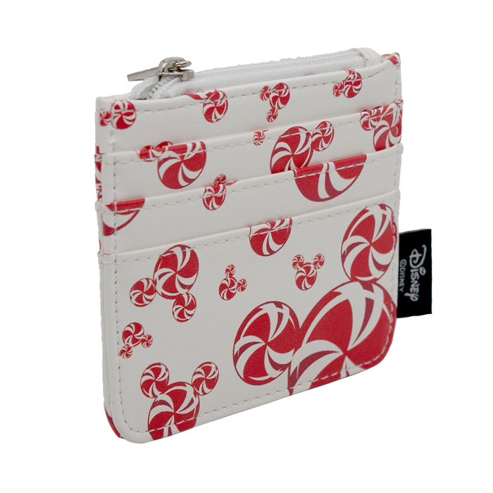 Women's Wallet ID Zip Top - Mickey Mouse Peppermint Candy Swirl Ears Icon Scattered White Red Mini ID Wallets Disney   
