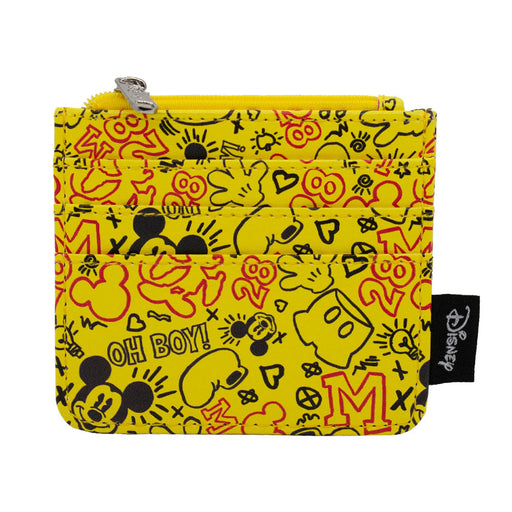 Wallet ID Zip Top - Mickey Mouse Icon Doodles Collage Yellow Black Red Mini ID Wallets Disney   