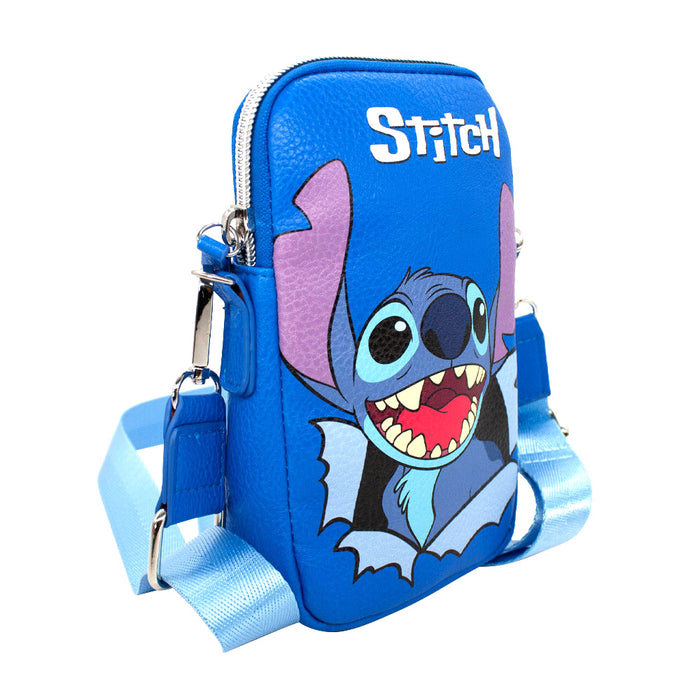 Wallet Phone Bag Holder - Lilo & Stitch Stitch Smiling Face CLOSE-UP Blue Crossbody Bags Disney   