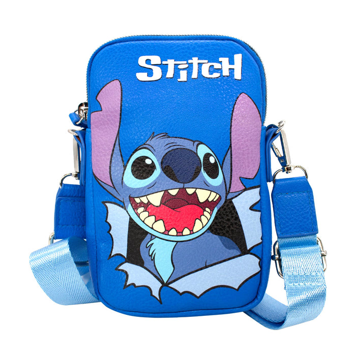 Wallet Phone Bag Holder - Lilo & Stitch Stitch Smiling Face CLOSE-UP Blue Crossbody Bags Disney   