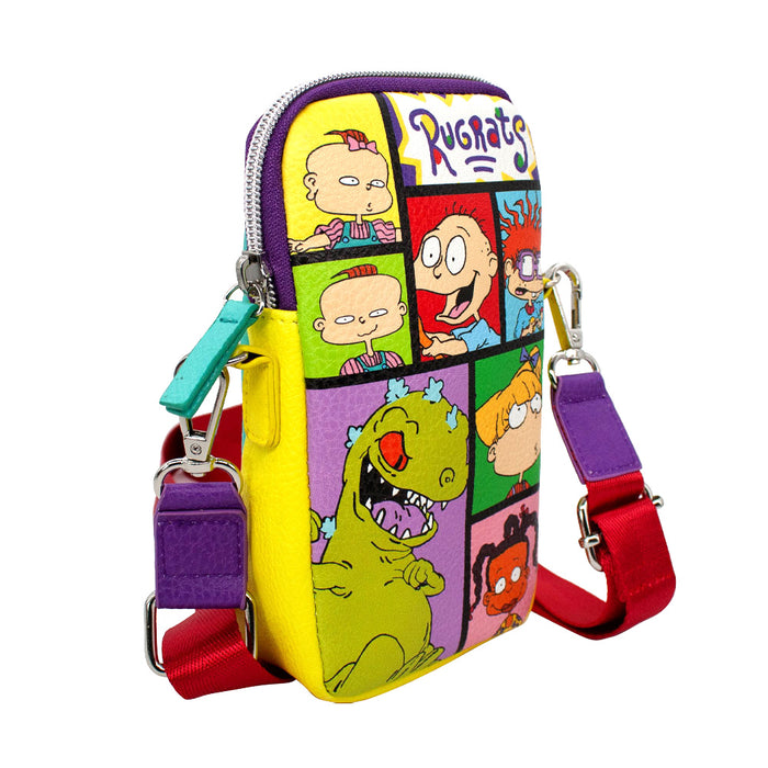 Wallet Phone Bag Holder - Rugrats Character Pose Blocks Yellow Purple Teal Crossbody Bags Nickelodeon   
