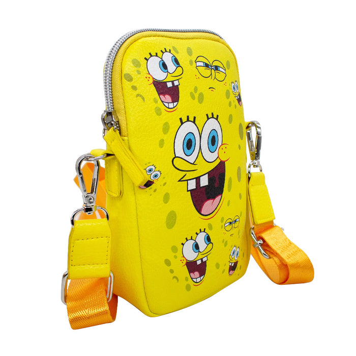 Wallet Phone Bag Holder - SpongeBob SquarePants Expressions Scattered Yellow Crossbody Bags Nickelodeon   