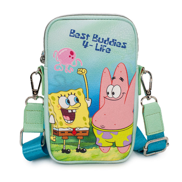 Wallet Phone Bag Holder - SpongeBob SquarePants and Patrick Star BEST BUDDIES 4-LIFE Pose Seafoam Green Crossbody Bags Nickelodeon   