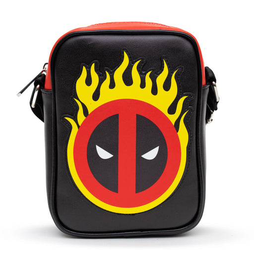 Marvel Comics Bag, Cross Body, Deadpool Flame Logo, Red Black, Vegan Leather Crossbody Bags Marvel Comics   