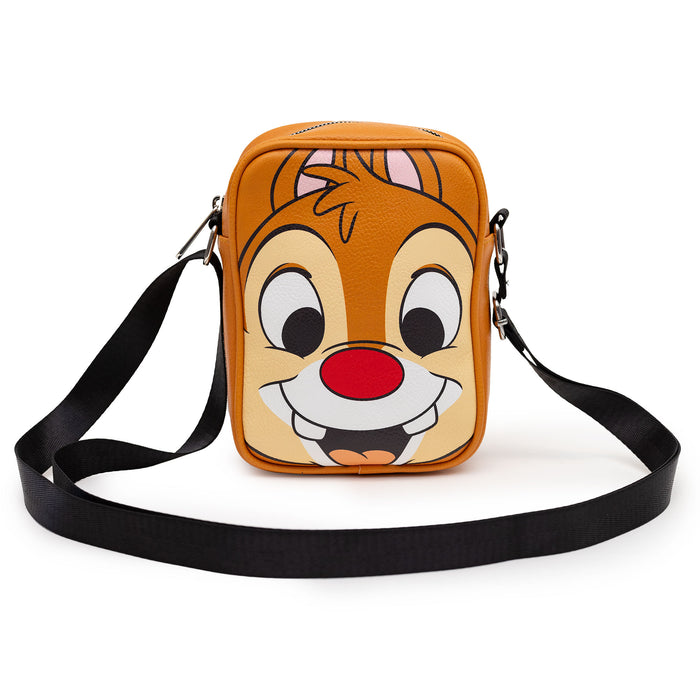 Disney Bag, Cross Body, Dale Character Face Close Up on Front and Text on Back, Brown, Vegan Leather Crossbody Bags Disney   