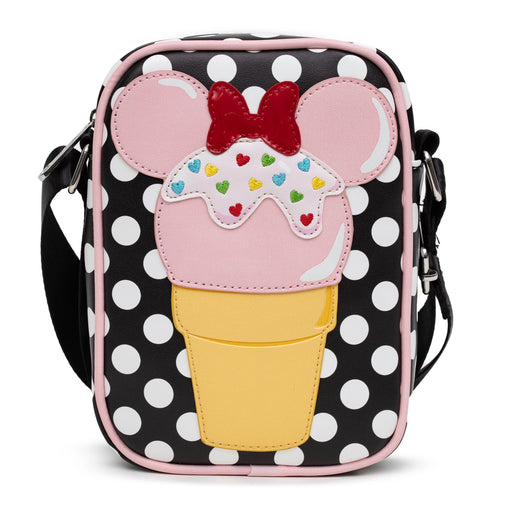 Disney Bag, Cross Body, Minnie Mouse Ice Cream Cone with Polka Dots Black, Vegan Leather Crossbody Bags Disney   