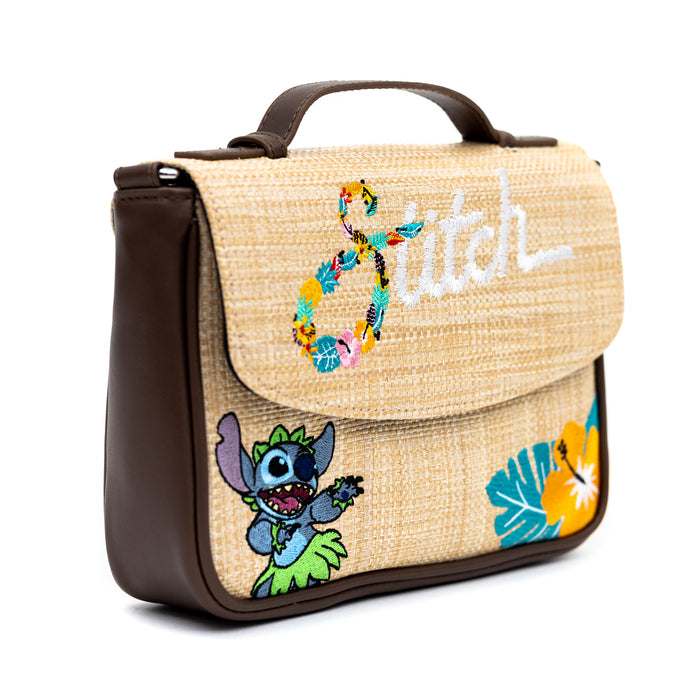 Disney Bag, Fold Over Cross Body, Lilo and Stitch Embroidered Stitch Poses, Raffia Straw Crossbody Bags Disney   
