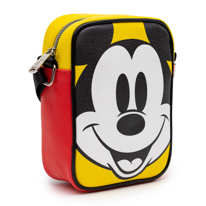 Disney Bag, Cross Body, Mickey Mouse Happy Face and Buttons Character Close Up, Vegan Leather Crossbody Bags Disney   