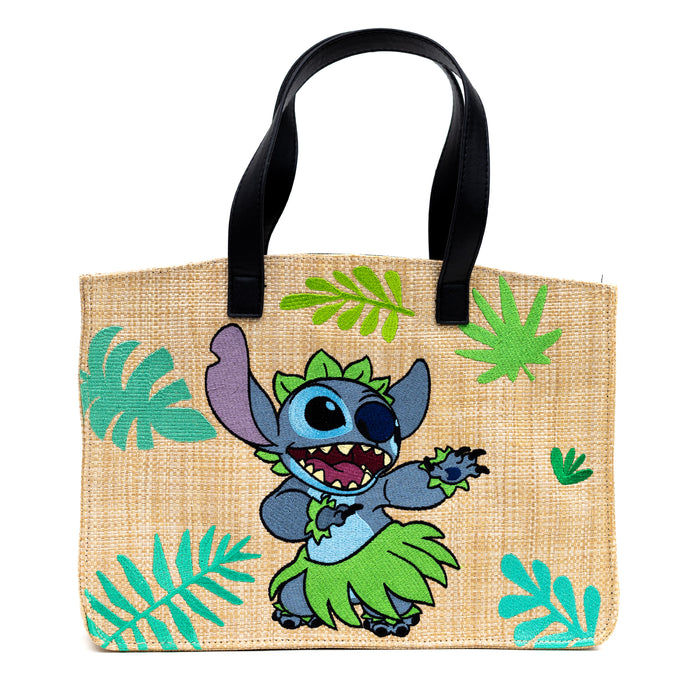 Disney Bag, Small Tote, Lilo and Stitch Embroidered Stitch , Raffia Straw