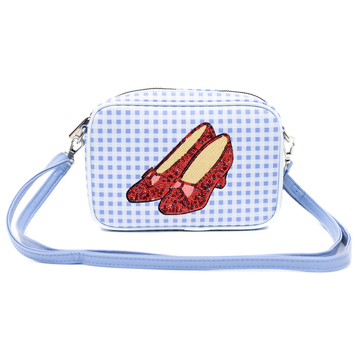 Wizard of Oz Bag, Cross Body, The Wizard of Oz Dorothy Sequined Ruby Slippers with Toto Pose, Blue, Vegan Leather Crossbody Bags Warner Bros. Movies   