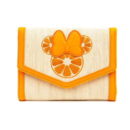 Disney Bag, Horizontal Fold Over Cross Body, Minnie Mouse Embroidered Citrus Ears with Bow Orange, Raffia Straw Crossbody Bags Disney   