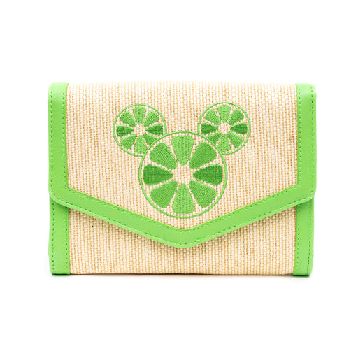 Disney Bag, Horizontal Fold Over Cross Body, Mickey Mouse Embroidered Citrus Ears Lime Green, Raffia Straw Crossbody Bags Disney   