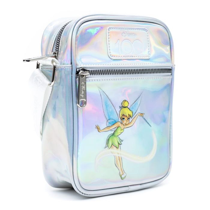 Disney Bag and Wallet Combo, Disney 100 Tinkerbell Pose Iridescent Holographic, Oil Slick Vegan Leather Crossbody Bag and Wallet Sets Disney   
