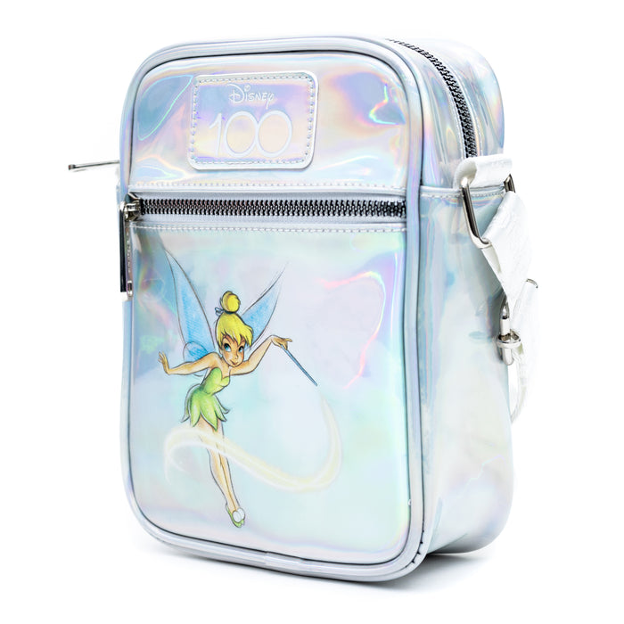 Disney Bag and Wallet Combo, Disney 100 Tinkerbell Pose Iridescent Holographic, Oil Slick Vegan Leather Crossbody Bag and Wallet Sets Disney   