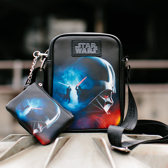 Star Wars Bag and Wallet Combo, Star Wars Darth Vader and Luke Skywalker Battle Scene Black, Vegan Leather Crossbody Bag and Wallet Sets Star Wars   