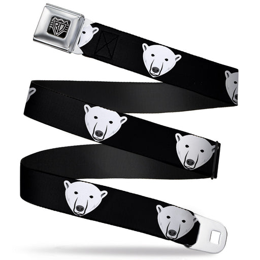 BD Wings Logo CLOSE-UP Full Color Black Silver Seatbelt Belt - Polar Bear Repeat Black Webbing Seatbelt Belts Buckle-Down   