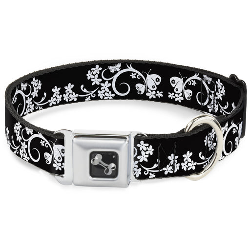 Dog Bone Seatbelt Buckle Collar - Butterfly Garden2 Black/White Seatbelt Buckle Collars Buckle-Down   