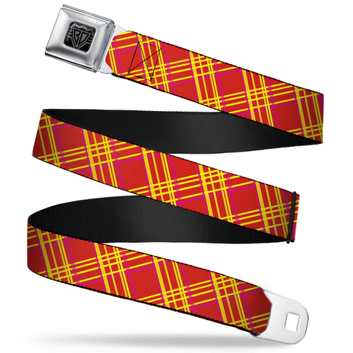 BD Wings Logo CLOSE-UP Full Color Black Silver Seatbelt Belt - Plaid X4 Fluorescent Oranges/Pinks/Yellow Webbing Seatbelt Belts Buckle-Down   