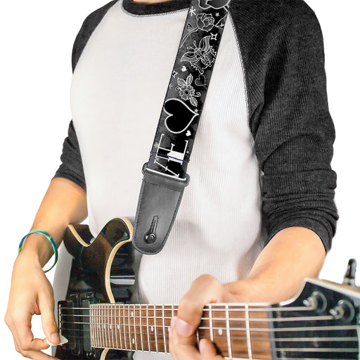 Guitar Strap - Love Love Black White Guitar Straps Buckle-Down   