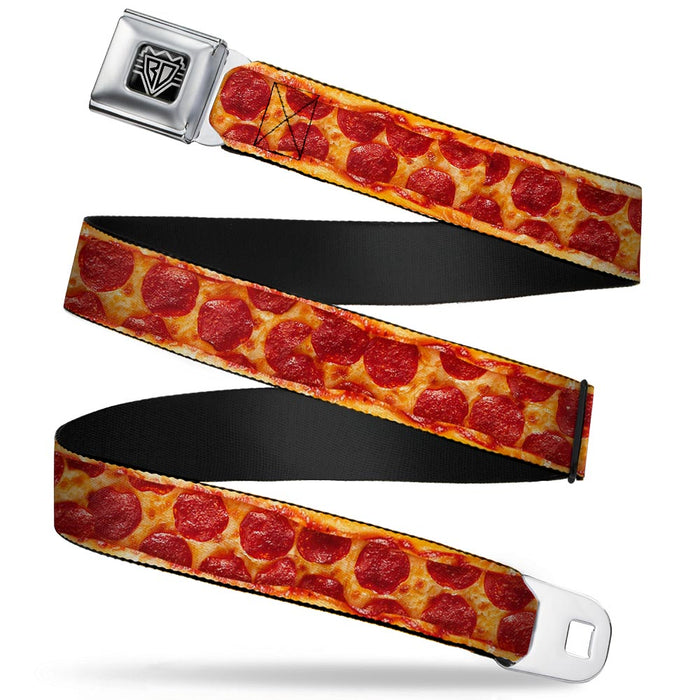 BD Wings Logo CLOSE-UP Full Color Black Silver Seatbelt Belt - Pepperoni Pizza w/Crust Vivid Webbing Seatbelt Belts Buckle-Down   