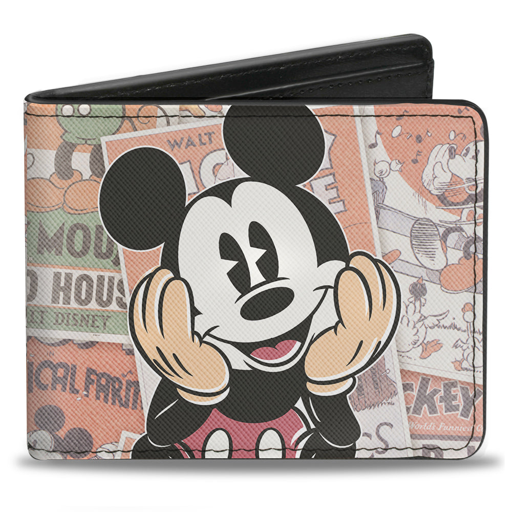 Bi-Fold Wallet - Classic Mickey Sitting Pose CLOSE-UP Stacked Comics ...