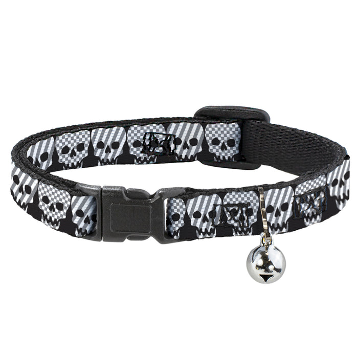 Cat Collar Breakaway - Checker & Stripe Skulls Black White Gray Breakaway Cat Collars Buckle-Down   