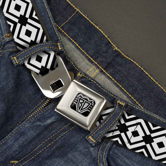 BD Wings Logo CLOSE-UP Full Color Black Silver Seatbelt Belt - Geometric Diamond2 Black/White/Black Webbing Seatbelt Belts Buckle-Down   