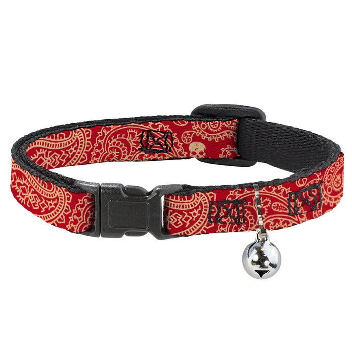 Cat Collar Breakaway - Bandana Skulls Scarlet Red Gold Breakaway Cat Collars Buckle-Down   