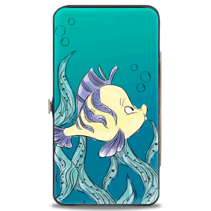 Hinged Wallet - The Little Mermaid Ariel Over Shoulder2 + Flounder Sketch Poses Kelp Blues Hinged Wallets Disney   